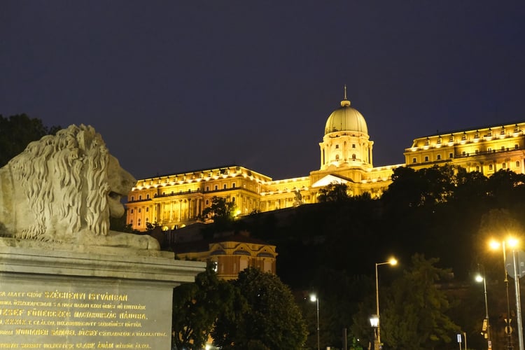 Buda Castle at Night, from the Chain Bridge, Budapest