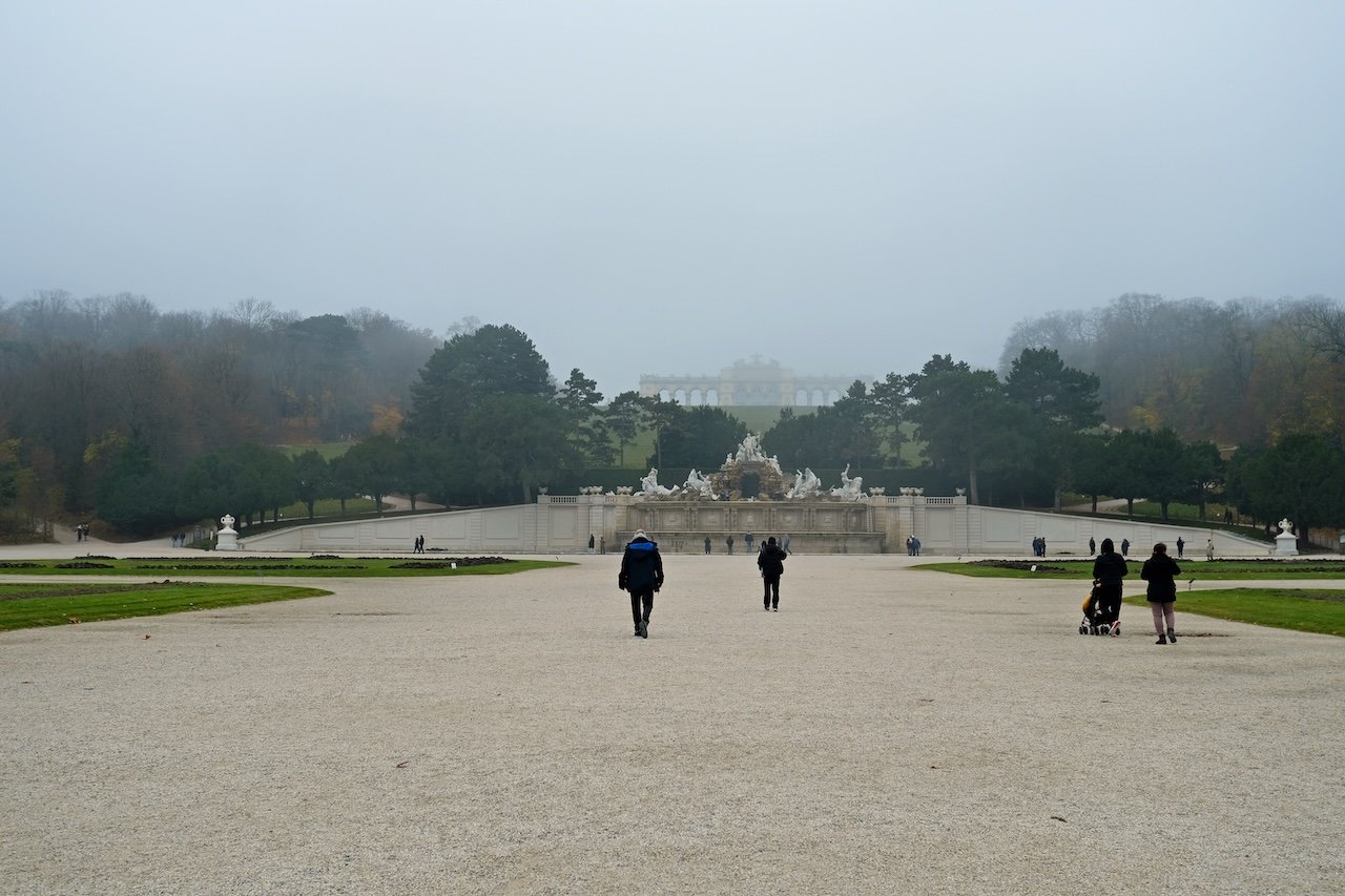 Foggy Morning_Schonbrunn Palace Garden_Gloriette_Fall Foliage_Vienna