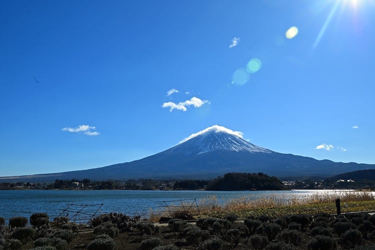 Mt Fuji, as seen from Oishi Park in Lake Kawaguchiko, Japan