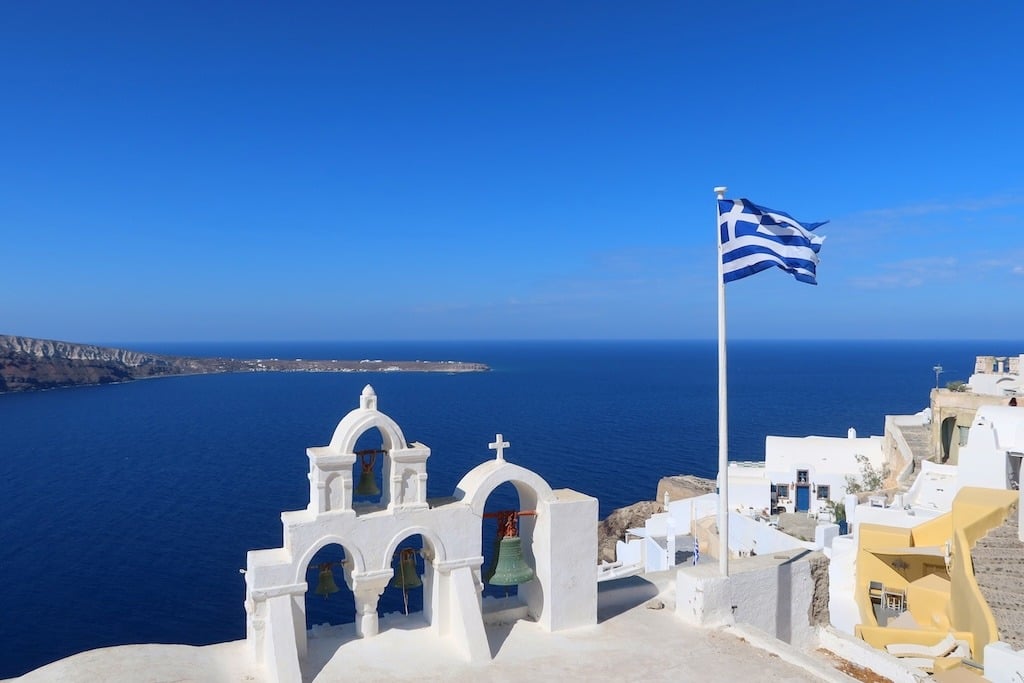 Oia_Santorini_Greek Flag Oia_Santorini_Greek Flag
