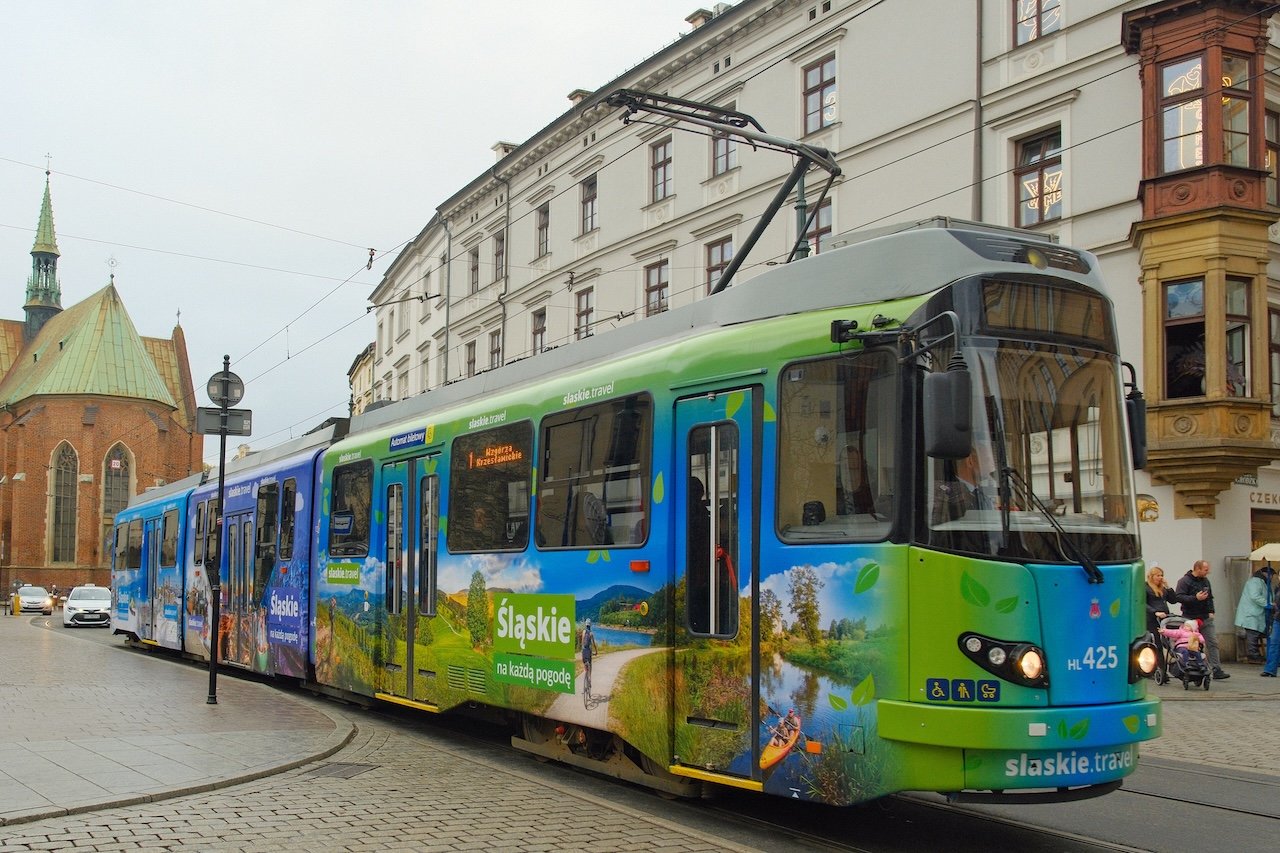 Tram_Krakow_St Francis Basilica in Distance