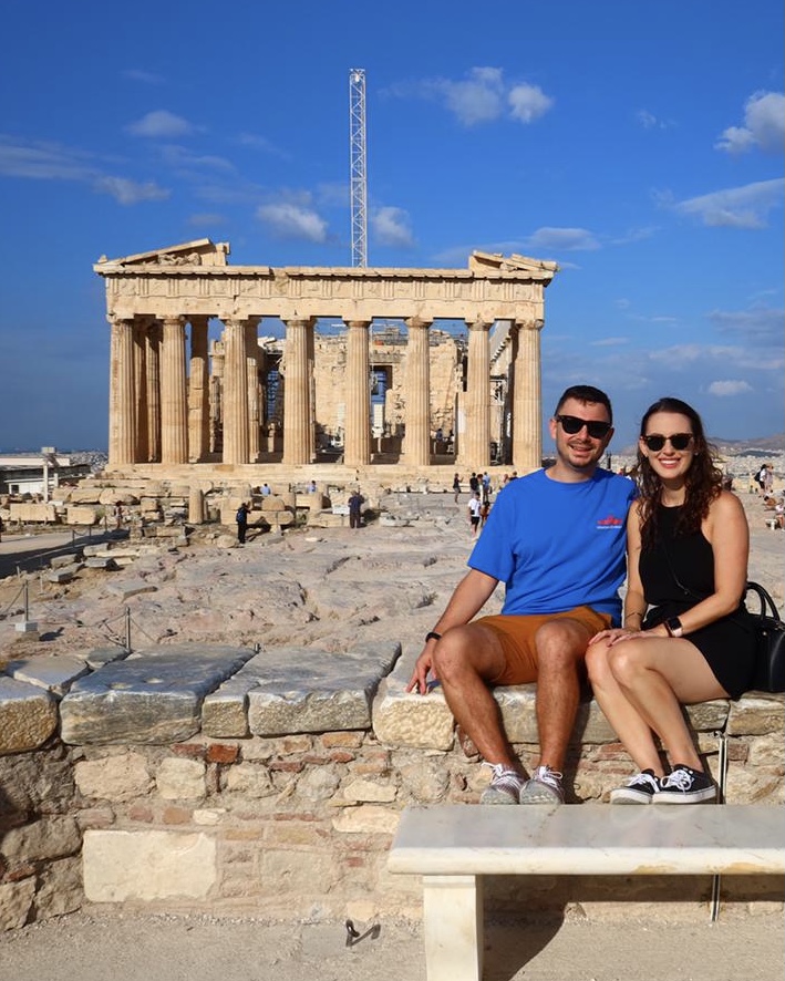 Lauren & Brian in front of the Parthenon in Athens, Greece